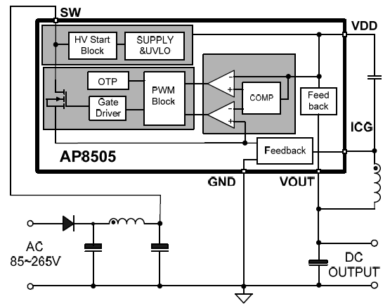 5V无线门铃芯片 AP8505典型应用电路图
