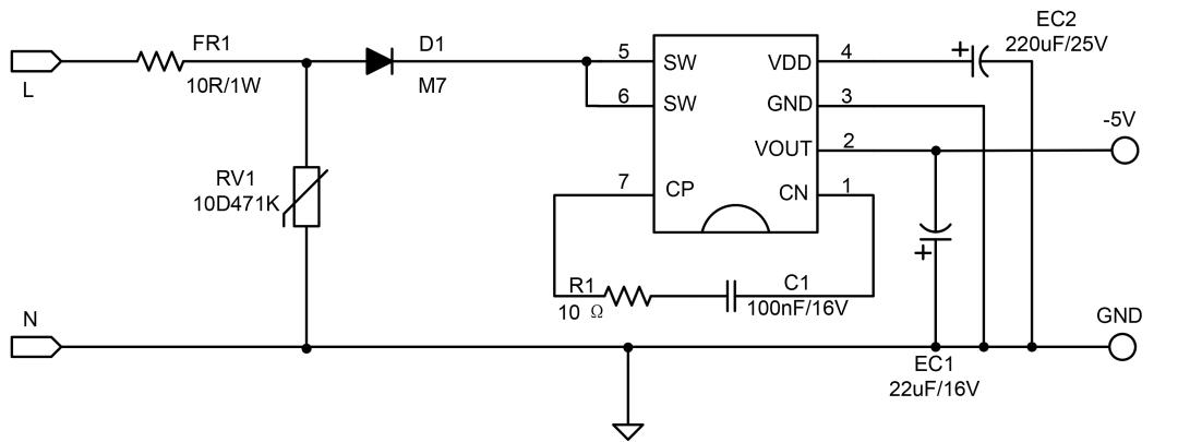 PN8000的AC-DC非隔离-5V20mA方案应用图