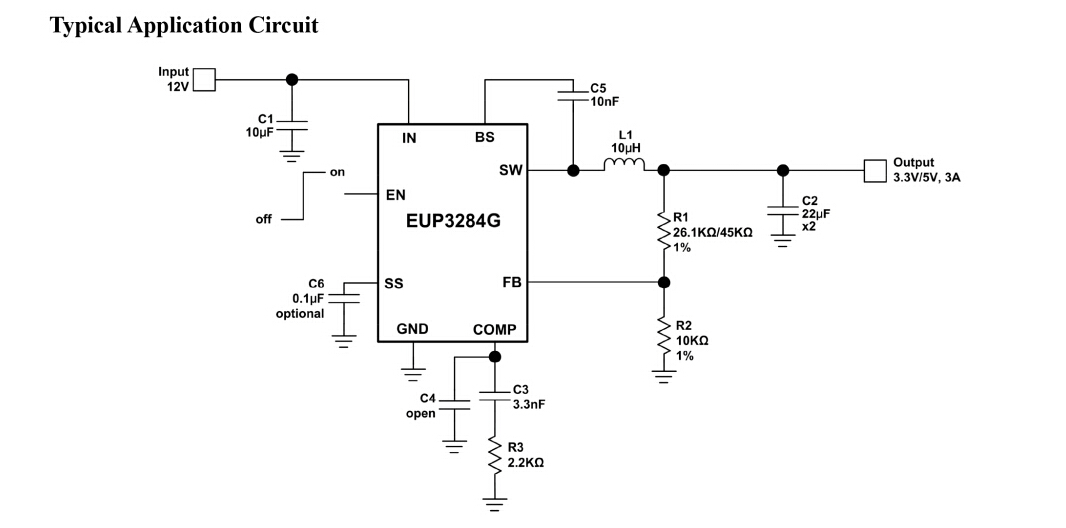 EUP3284H/G 32V至3.3V/5V典型应用电路图