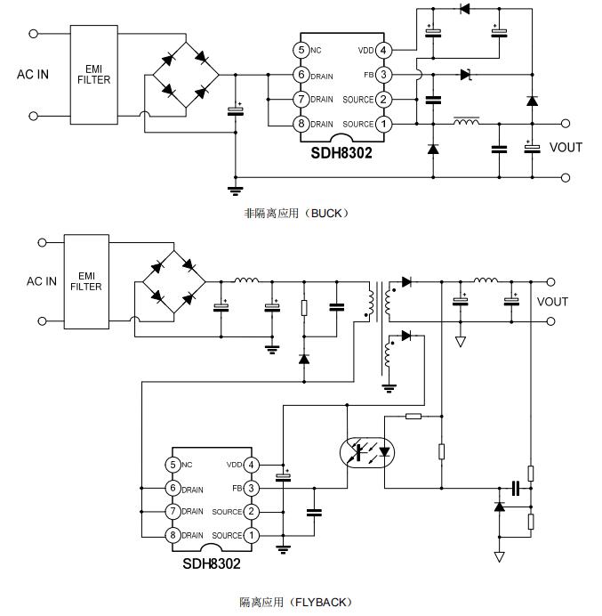 SDH8302电磁炉开关电源芯片典型应用电路图