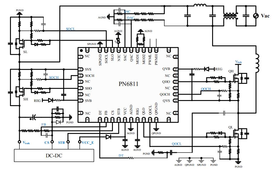 PN6811图腾柱PFC控制芯片典型电路图