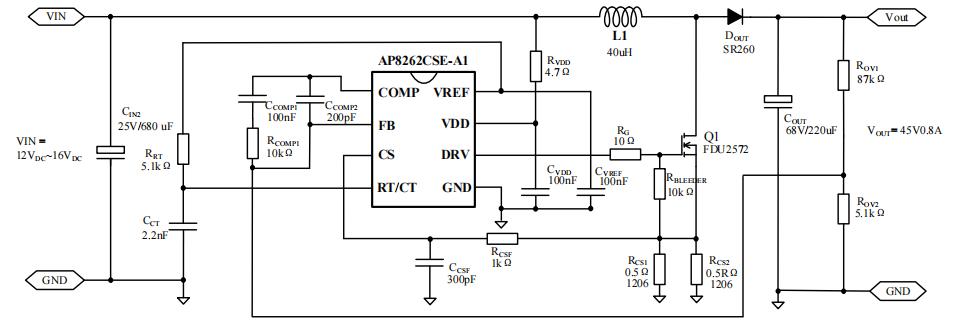 UCC28C43国产替代芯片AP8262C DC-DC应用,BOOST升压拓扑