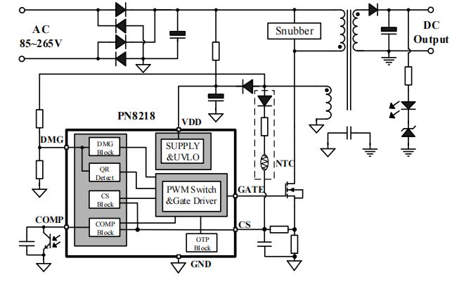 PN8218 低成本反激控制芯片典型应用示意图